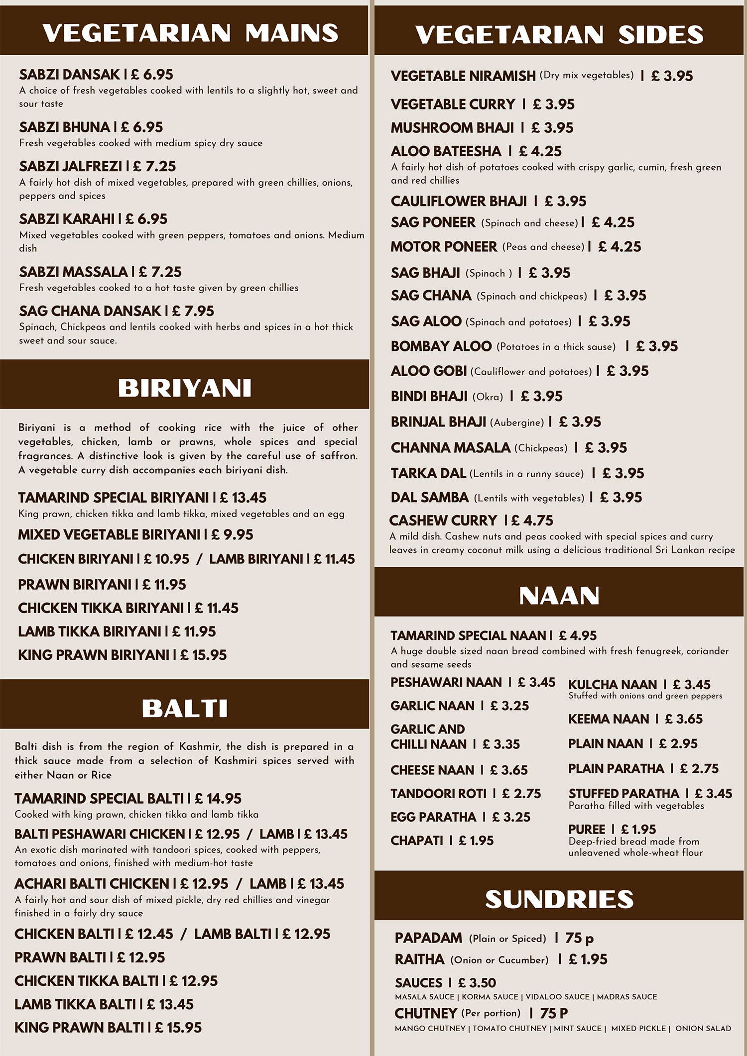 Menu Tamarind Potters Bar