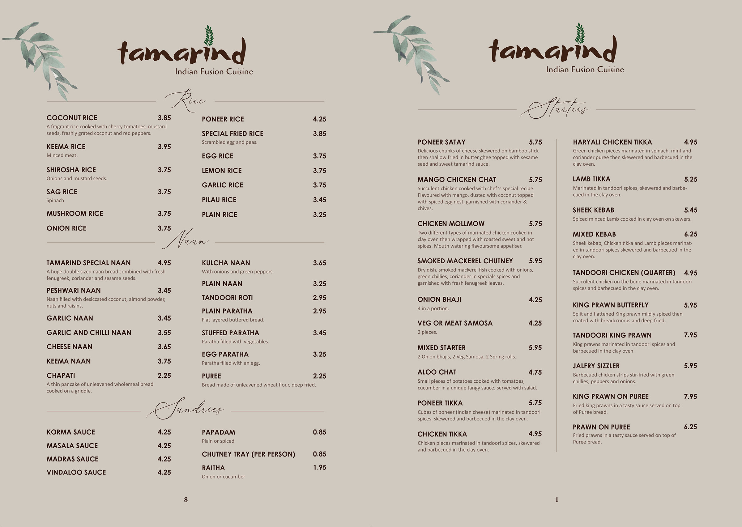 Dining In Menu Tamarind Potters Bar