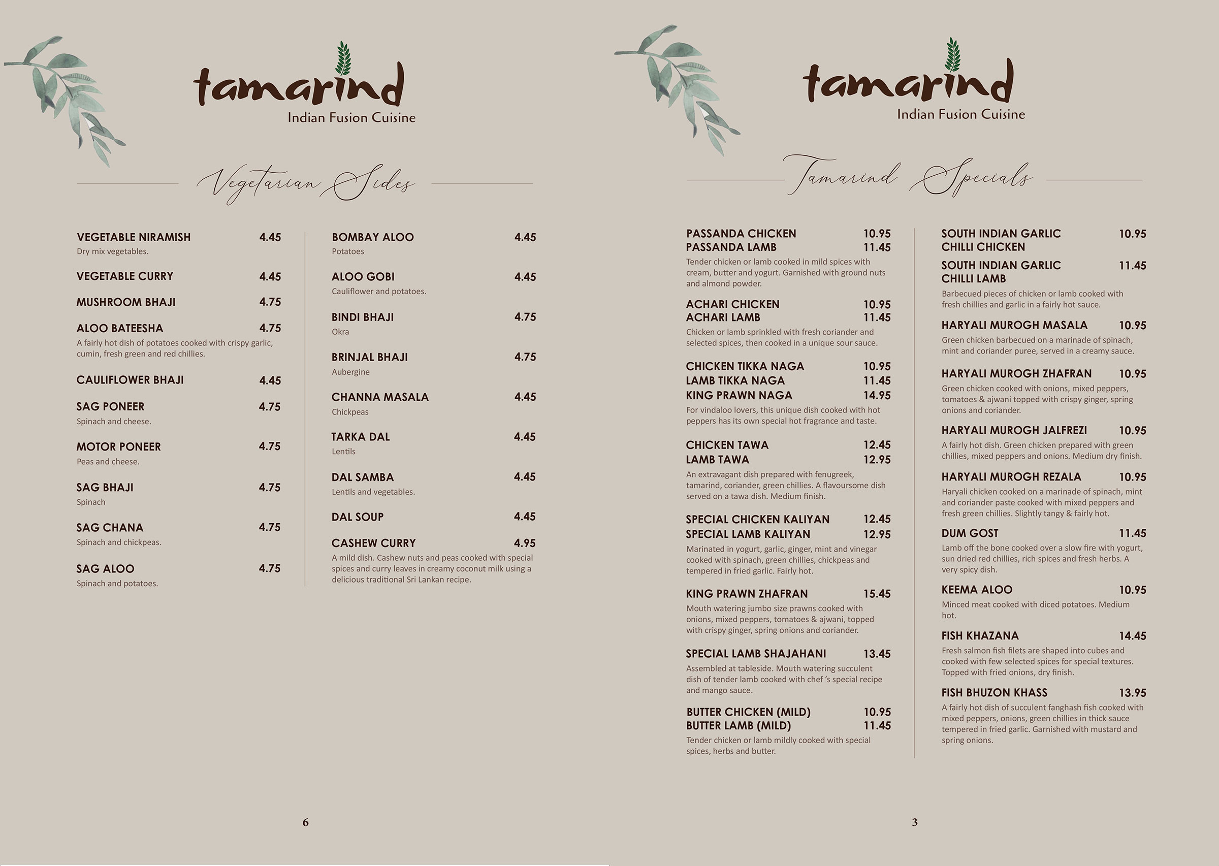 Dining In Menu Tamarind Potters Bar