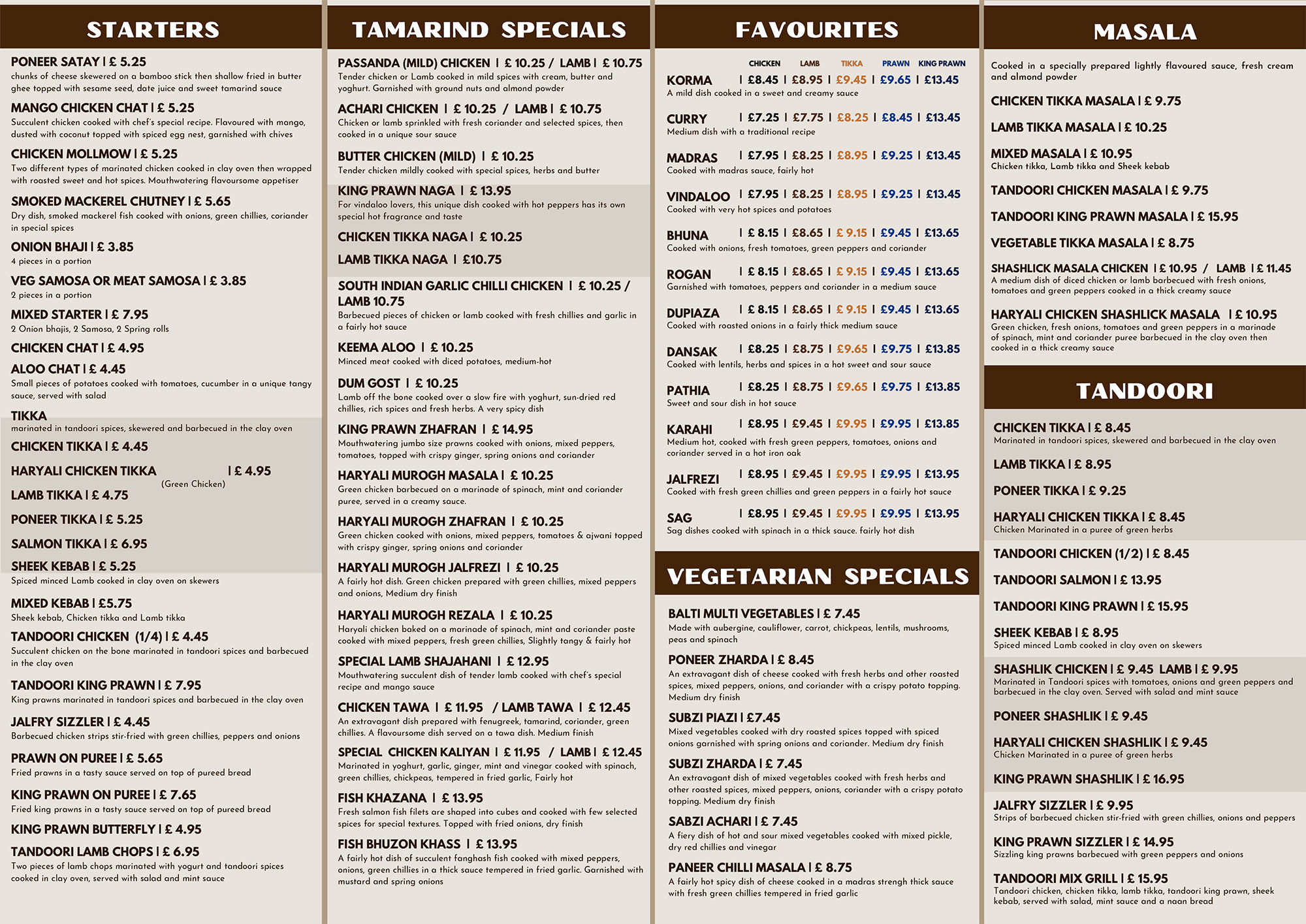 Takeaway Menu Tamarind Potters Bar